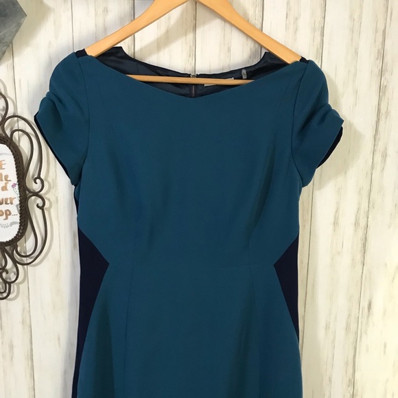 T Tahari Blue Color Block Dress Sz US 8 - Picture 3 of 7
